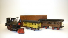 Beggs No. 3 Toy Locomotive with Storage Box, Passenger Car and U.S. Mail Car, c. 1889. Courtesy of New Jersey State Museum | Nicholas Ciotola. 