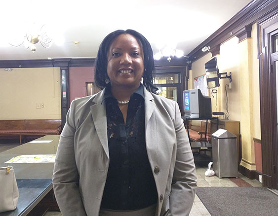 Dawn Blakely-Harper outside the City Council chambers on Tuesday night following the brief hearing on her confirmation.