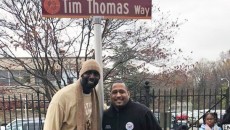 Tim Thomas (left) with school board member Emanuel Capers (right).